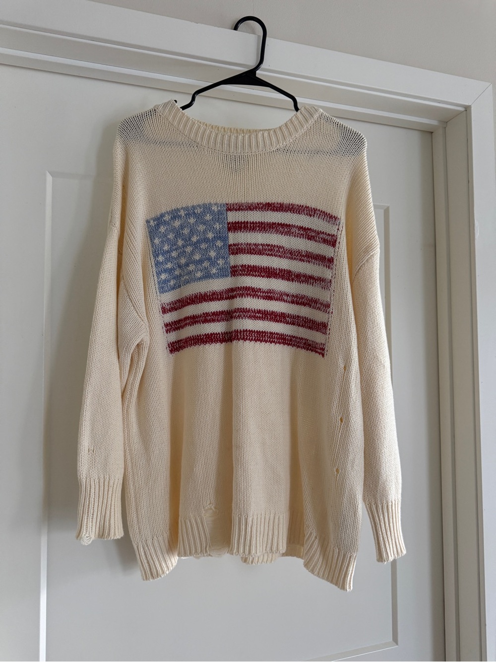 BDG Cream Crewneck Sweater with Flag Motif